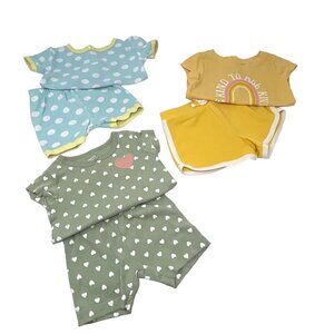 Baby Girl's Shorts & Shirts - 3 Outfits - Green, Yellow, & Turquoise - Size 12 M
